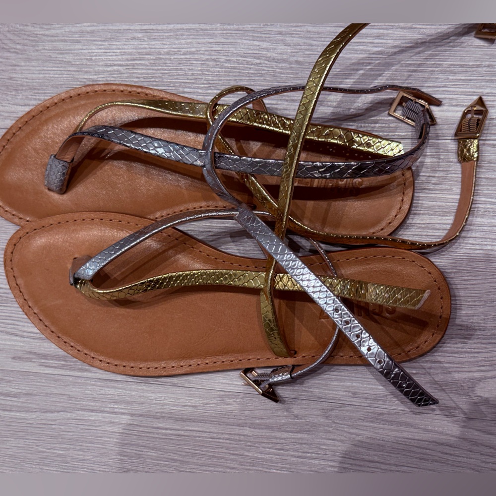 SCHUTZ Metallic Silver and Gold Sandals